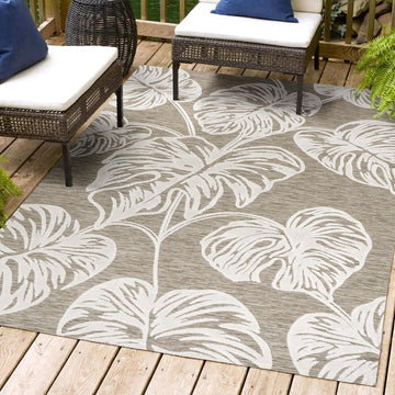 Tobago High-low Two-tone Monstera Leaf Indoor/Outdoor Area Rug